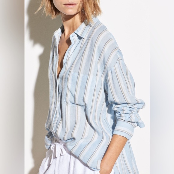 Vince Tops - Vince | Textured Stripe Boxy Long Sleeve button down